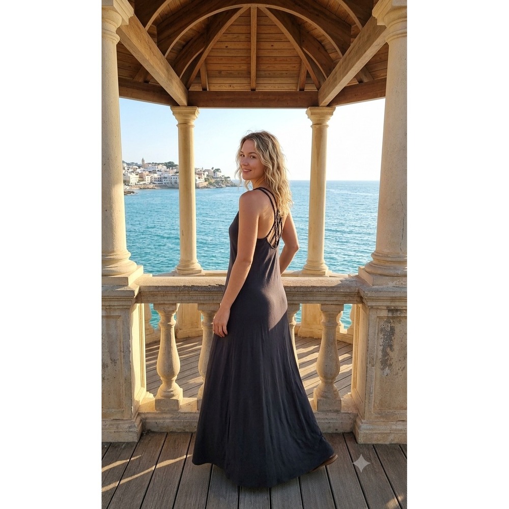 Aerie Maxi Dress Women Medium Gray Strappy Back Slit